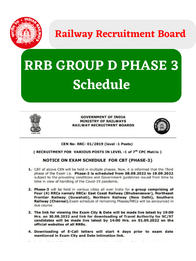 Railway Group D Phase 3 Exam 2022 Date Released, Exam Schedule Check Notice