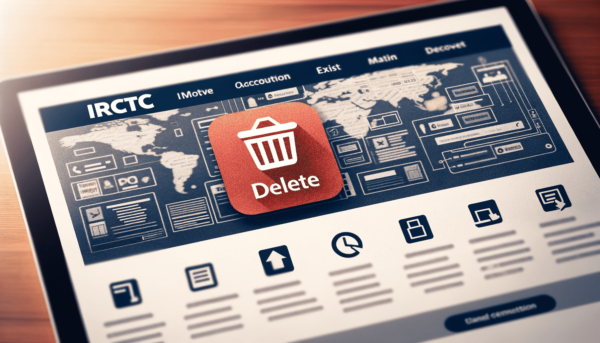 IRCTC website with a delete icon overlay, representing the process of account deletion.