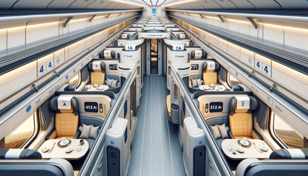 A realistic depiction of the interior of a luxurious coach of Indian Railways.