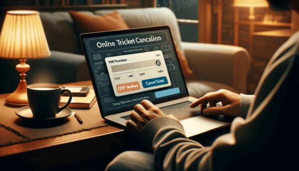 User cancelling a train ticket online through a smartphone, showcasing the simplicity of the online window ticket cancellation process.